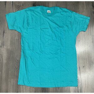 Vtg 90s Fruit Of The Loom T Shirt Large Teal Pocket Tee Single Stitch Blank
